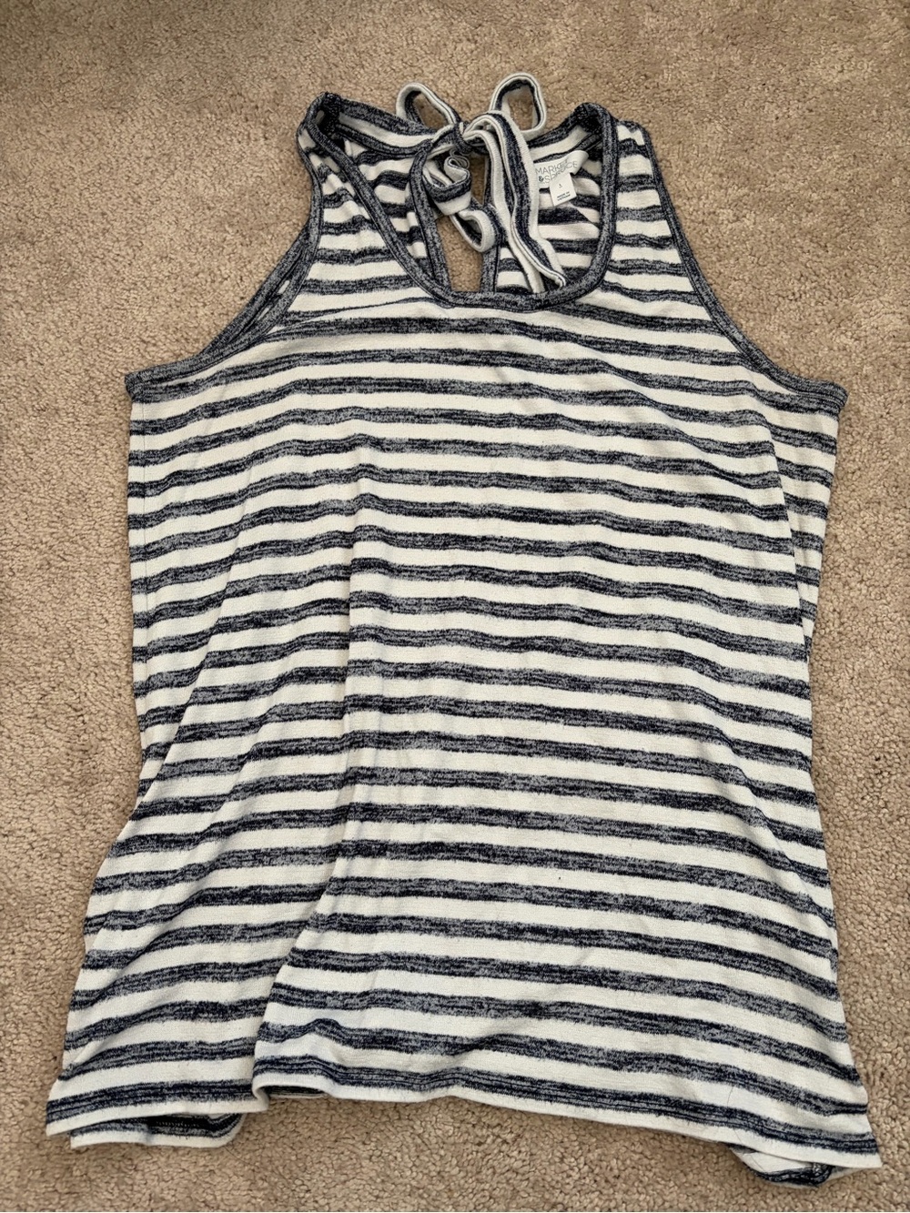 Market & Spruce Navy and White Striped Tie-Back Knit Tank - M